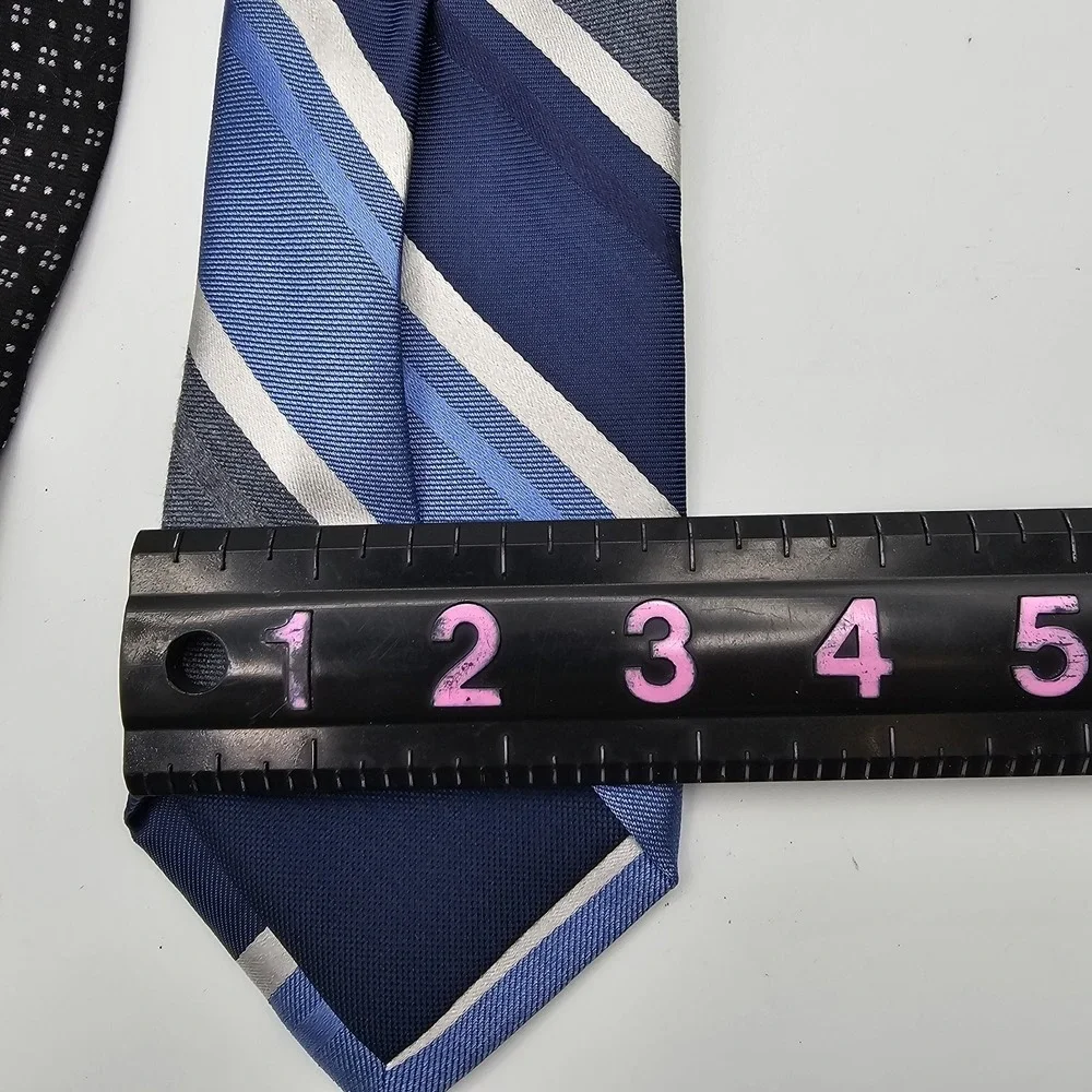 Lot of 2 Mens Silk Ties Chaps Striped Perry Ellis Geometric Blue Navy Gray 60